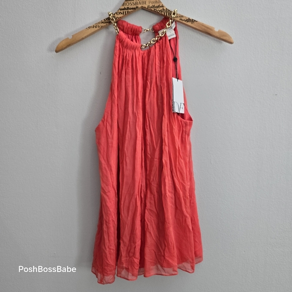 Diane Von Furstenberg Tops - DVF AUBREY TWO OCEAN CORAL 100% SILK GOLD CHAIN NECKLINE BLOUSE SLEEVELESS